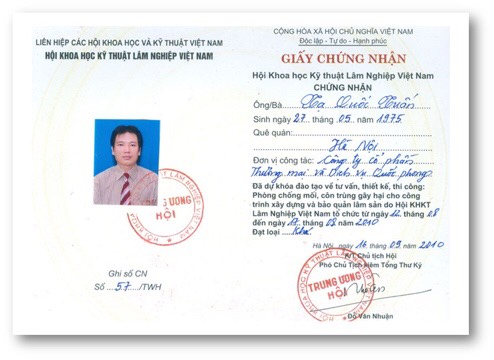 Chứng nhận Hiệp Hội Diệt Mối Việt Nam